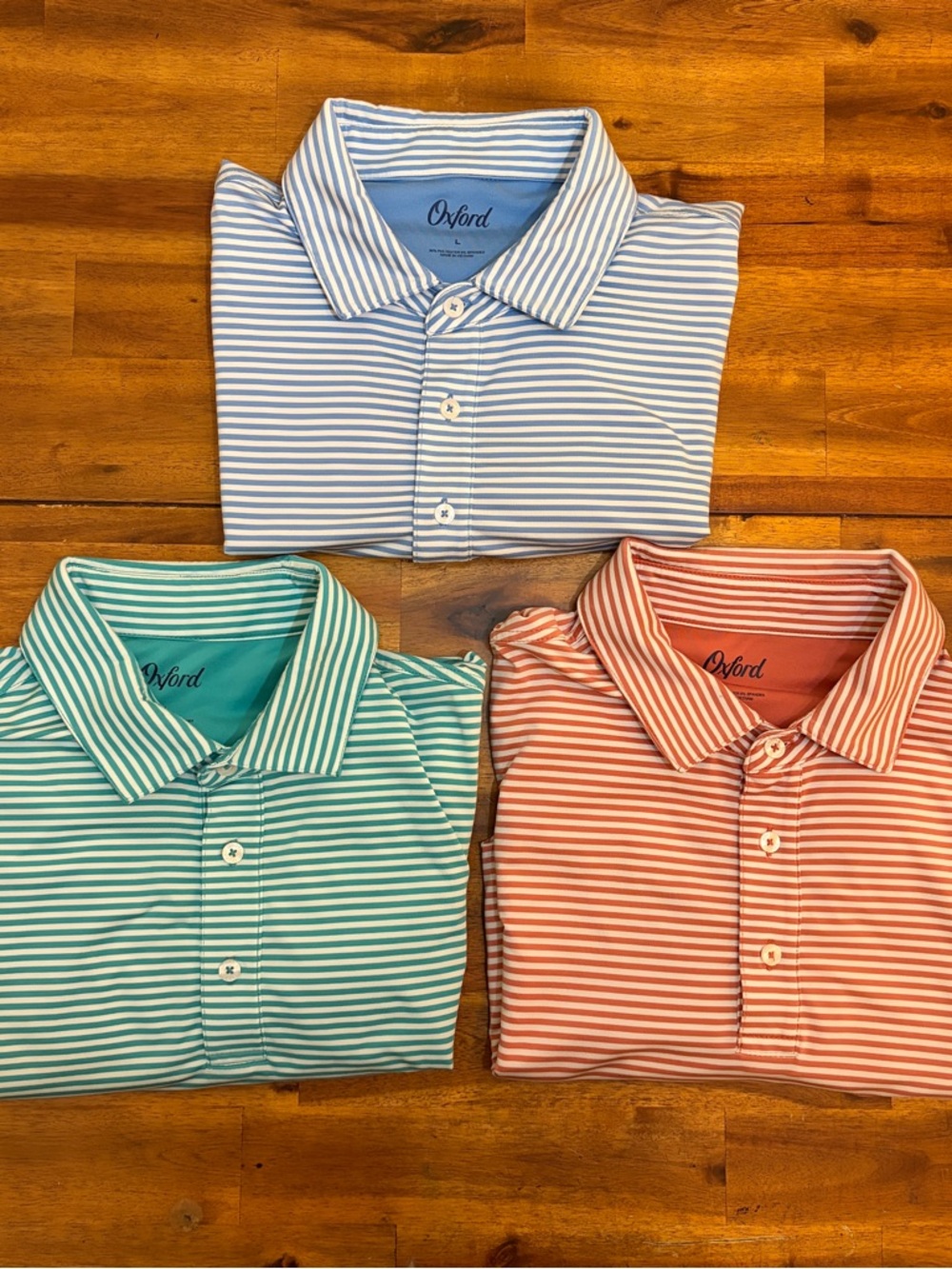 Oxford Men’s Striped Polo Trio - Light Blue, Mint, Coral